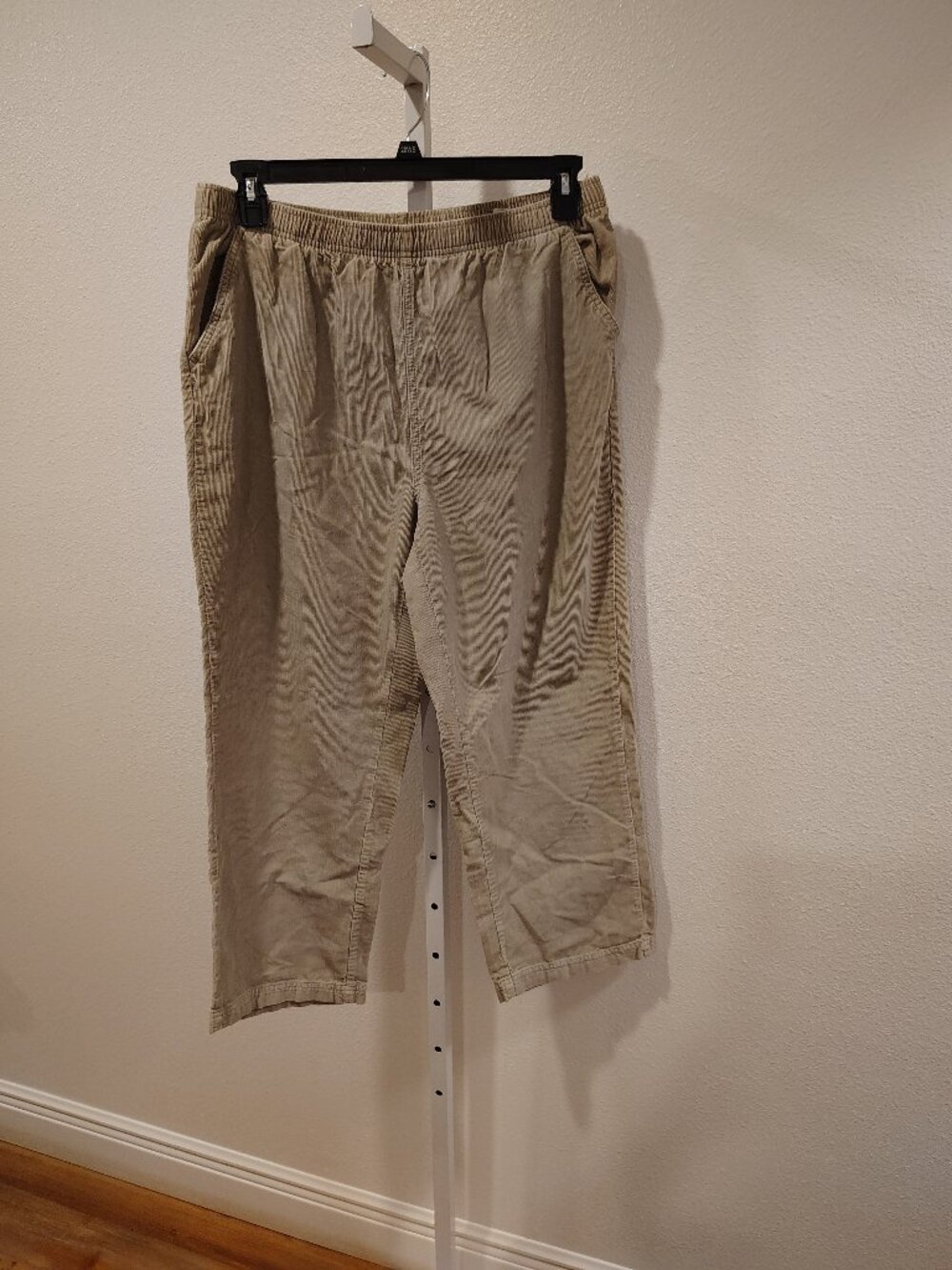 Erika Women's Corduroy Pants Size XL Petite Elastic Waistband Beige Pull On